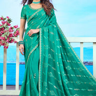 Green zari woven chiffon saree work wear 