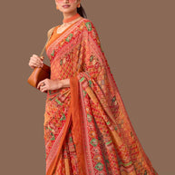 Laxmipati Dillagi Orange Georgette Floral Saree