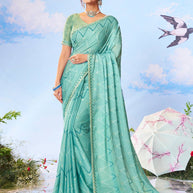 Blue bandhani printed silk blend saree daily wear 