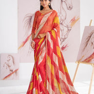 Laxmipati Murli Orange Chiffon Abstract Saree