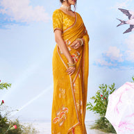 Yellow printed silk saree daily wear 