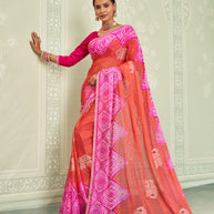 Pink embroidered chiffon saree party wear