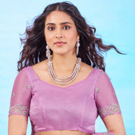 Purple floral embroidered chiffon saree casual wear