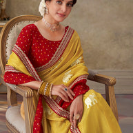Mustard embroidered chiffon saree festive wear