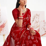 Laxmipati Murli Red Chiffon Floral Saree