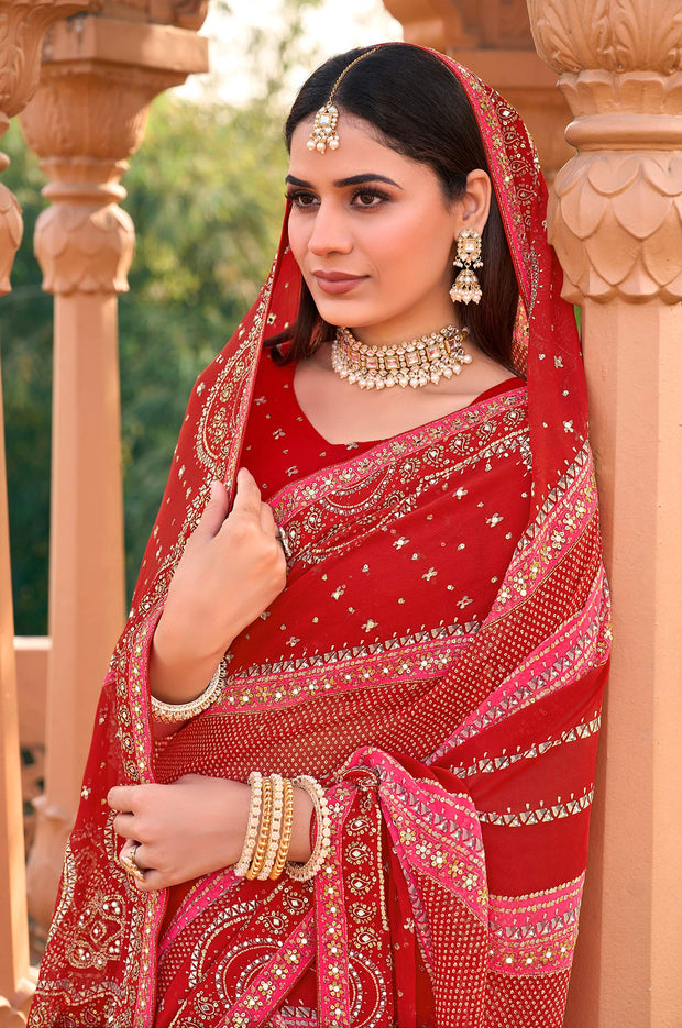 designer bandhani embroidered saree