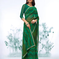 Green geometric printed georgette saree casual wear