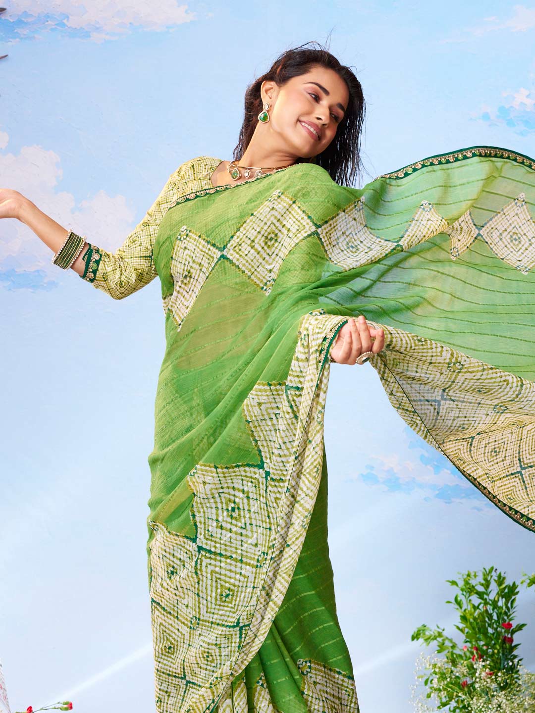 Green zari woven silk saree party wear 