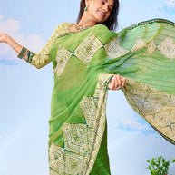 Green zari woven silk saree party wear 