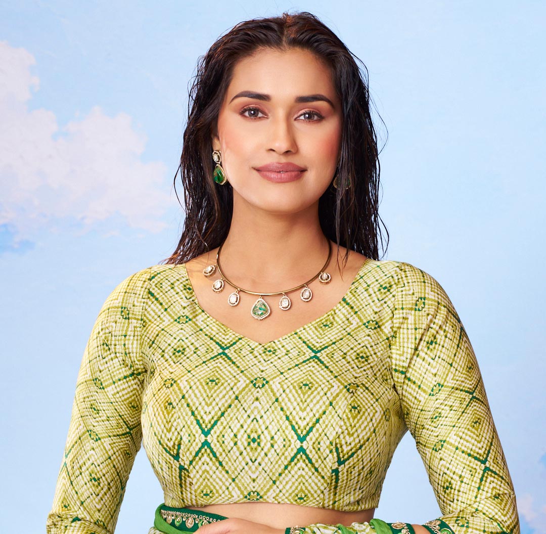 Green geometric printed silk saree ethnic wear