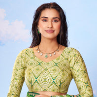 Green geometric printed silk saree ethnic wear