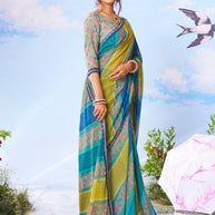  Blue embroidered chiffon saree festive wear