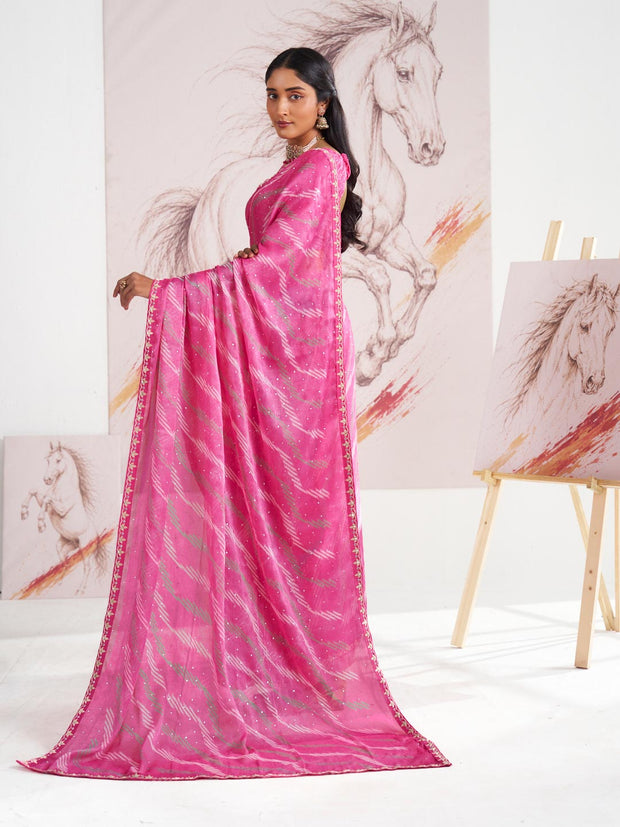 Laxmipati Murli Pink Chiffon Geometric Saree