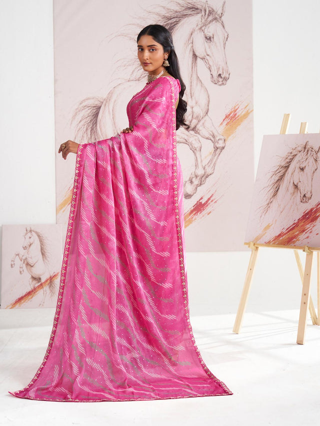 Laxmipati Murli Pink Chiffon Geometric Saree