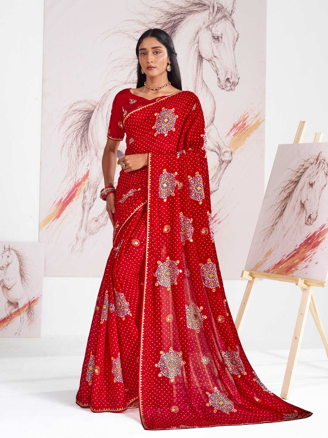 Laxmipati Murli Red Silk Blend Floral Saree
