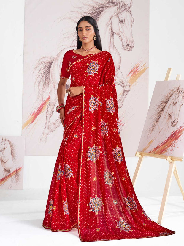 Laxmipati Murli Red Silk Blend Floral Saree