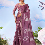 Purple floral printed silk saree party wear 