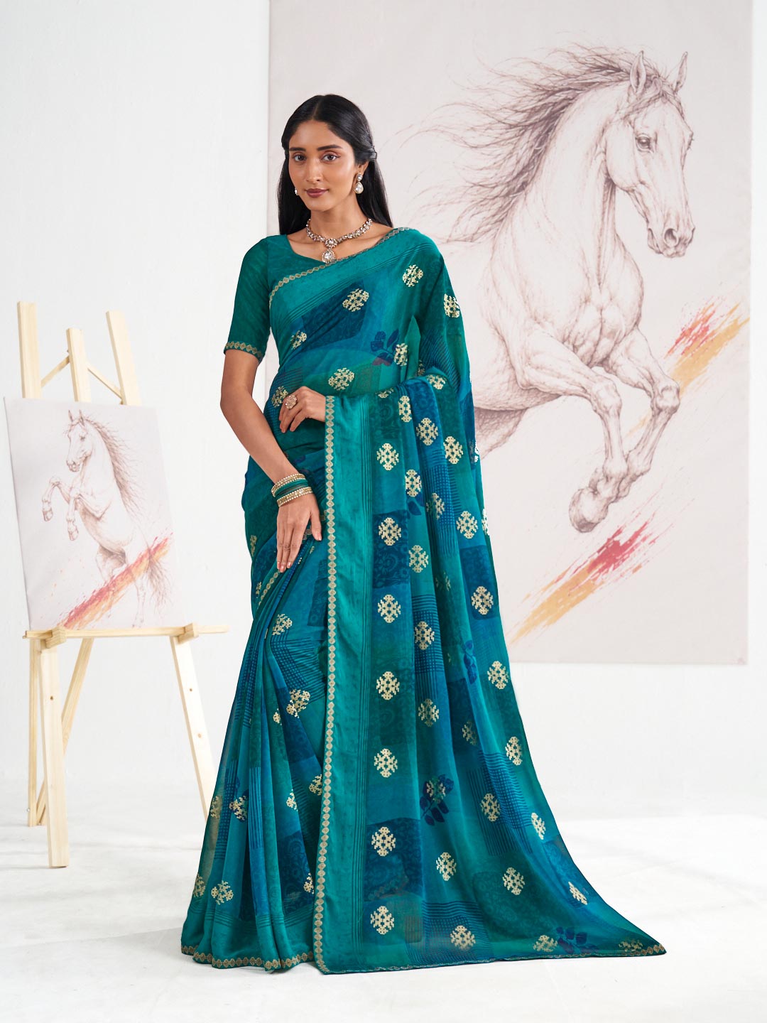 Laxmipati Murli Blue Georgette Floral Saree