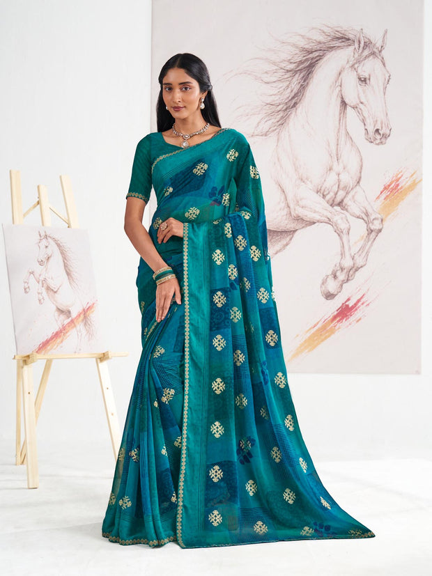 Laxmipati Murli Blue Georgette Floral Saree
