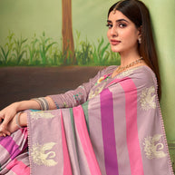 purple embroidered silk blend saree party wear