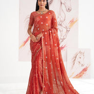 Laxmipati Murli Orange Chiffon Geometric Saree