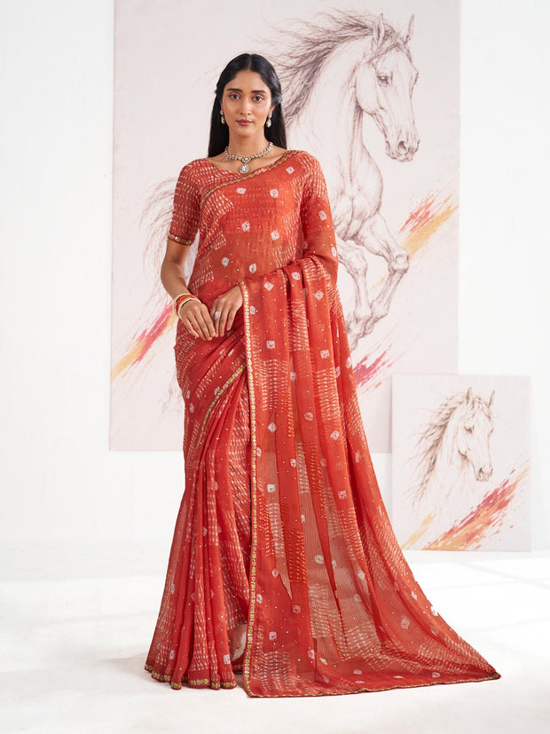 Laxmipati Murli Orange Chiffon Geometric Saree