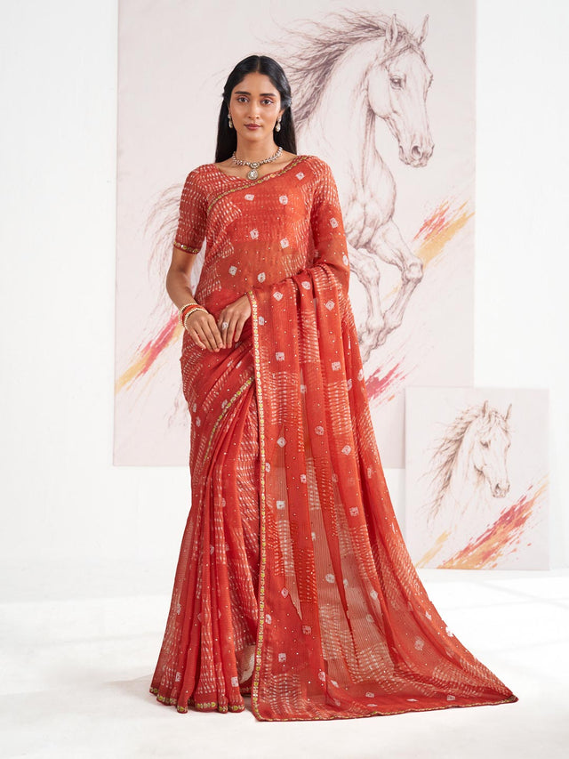 Laxmipati Murli Orange Chiffon Geometric Saree