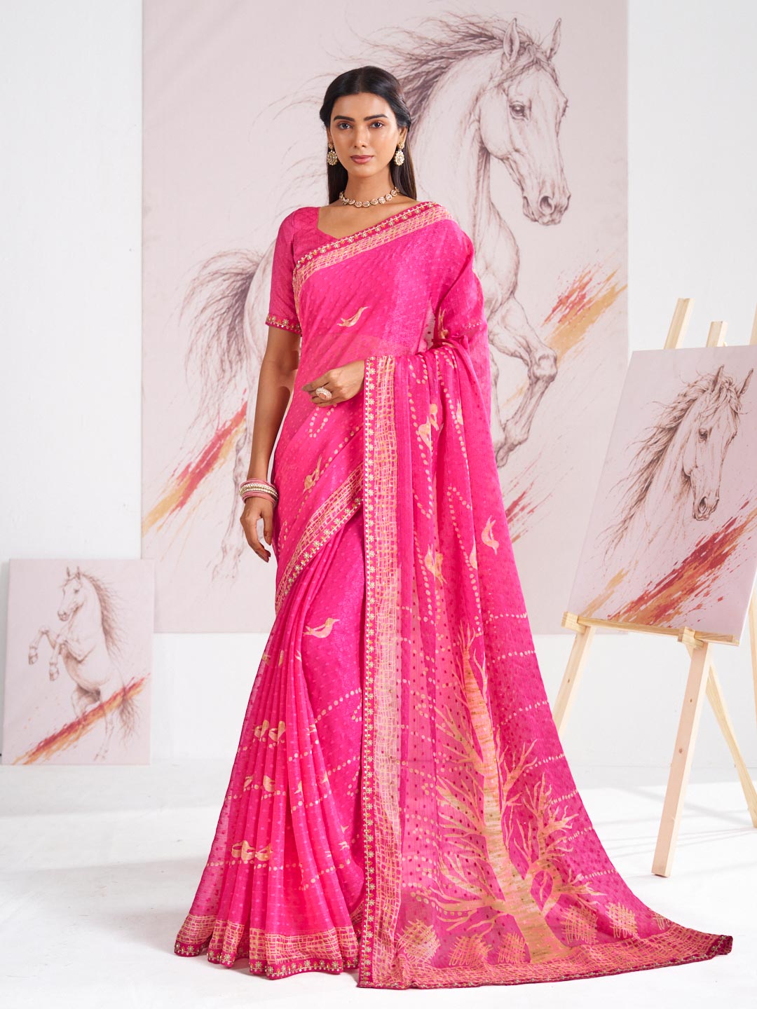 Laxmipati Murli Pink Chiffon Floral Saree