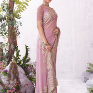 Pink designer embroidery saree festive style