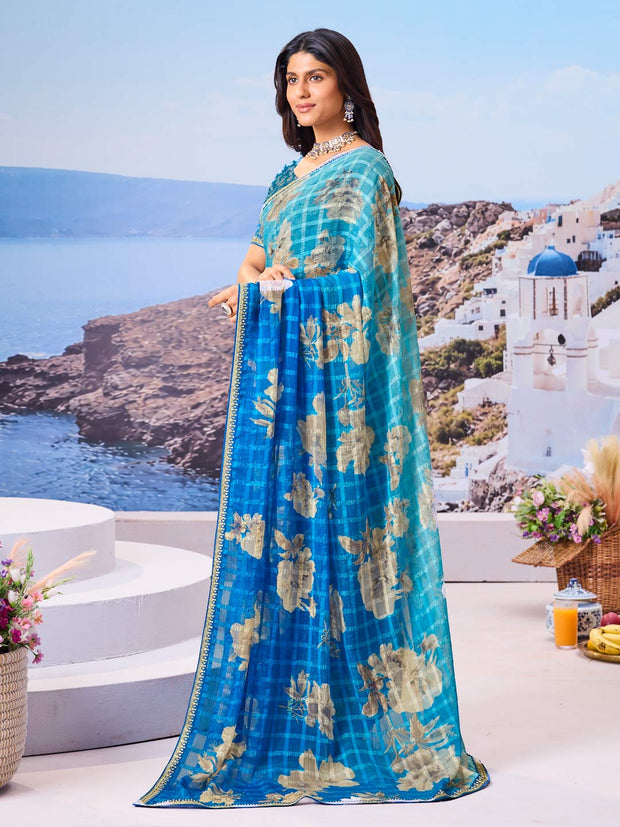 Blue floral saree lightweight style