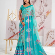 Laxmipati Murli Blue Chiffon Floral Saree