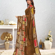 Brown geometric printed georgette saree festive wear