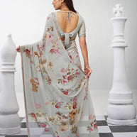 Grey trendy floral saree design