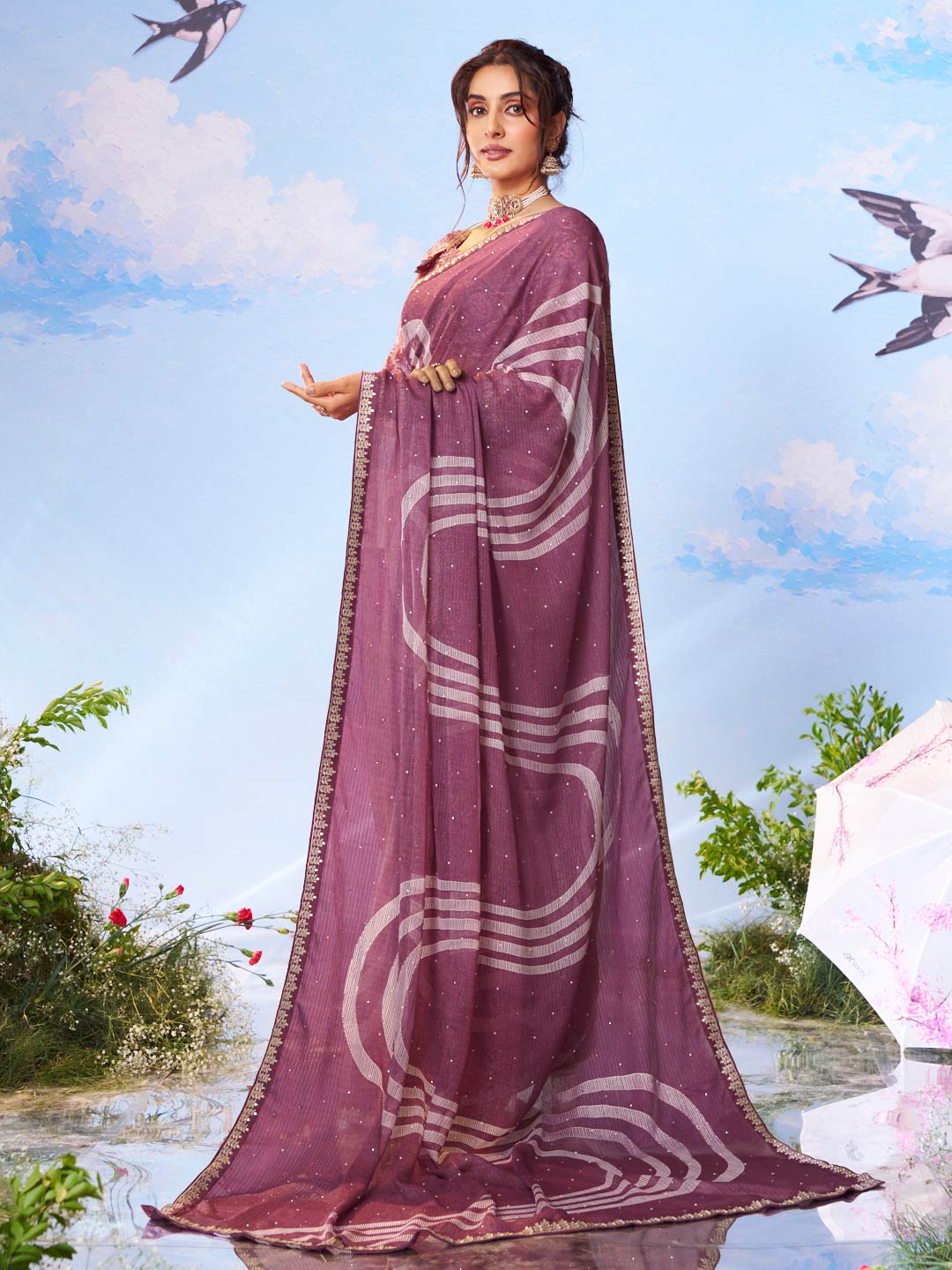 Purple zari woven silk saree wedding wear 