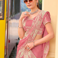 designer pink embroidery saree