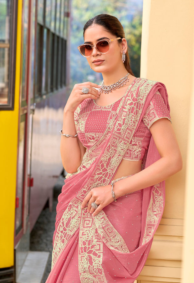 designer pink embroidery saree