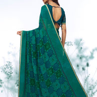 Green floral printed georgette saree festive wear