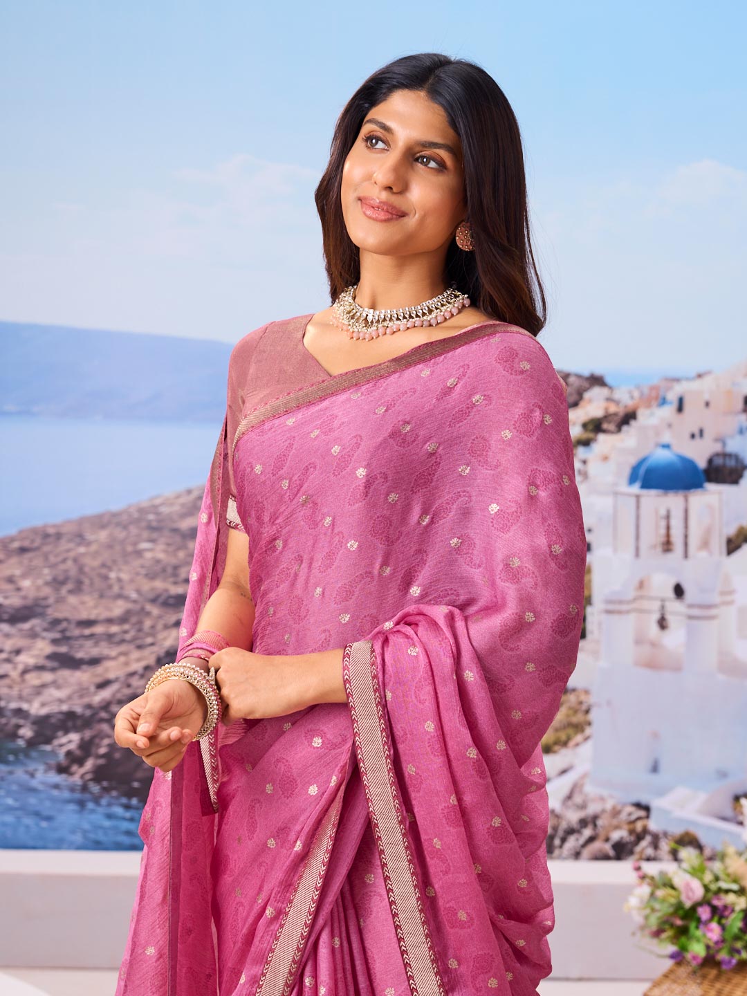 Trendy pink saree modern style