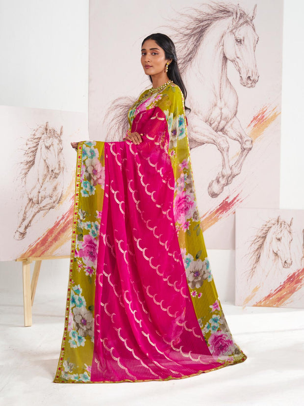 Laxmipati Murli Pink Chiffon Floral Saree