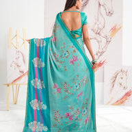 Laxmipati Murli Blue Chiffon Floral Saree