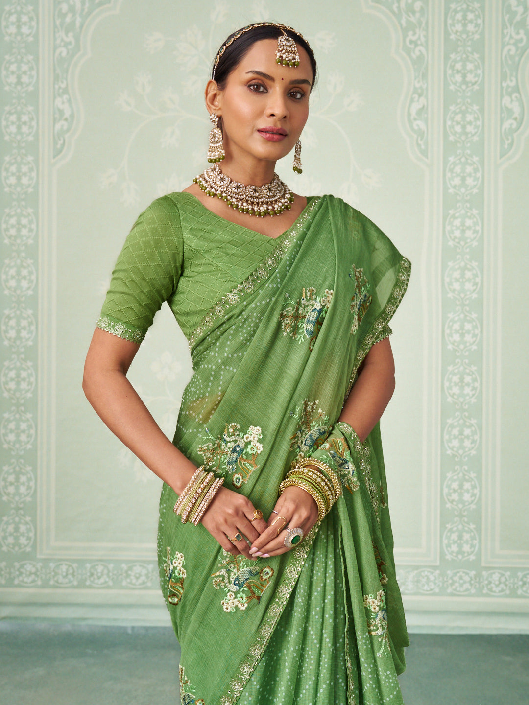green chiffon saree