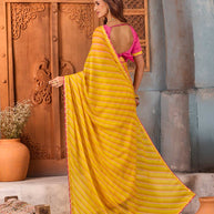 Yellow striped silk blend saree festive wear
