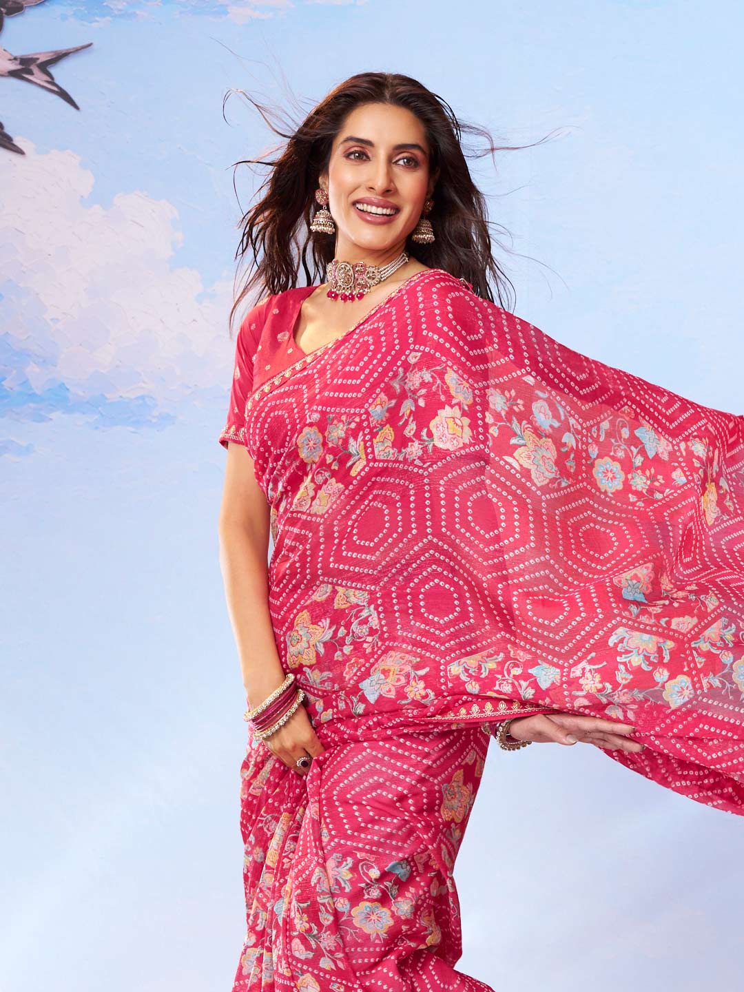 Pink embroidered silk saree bridal wear