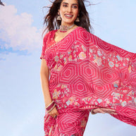 Pink embroidered silk saree bridal wear
