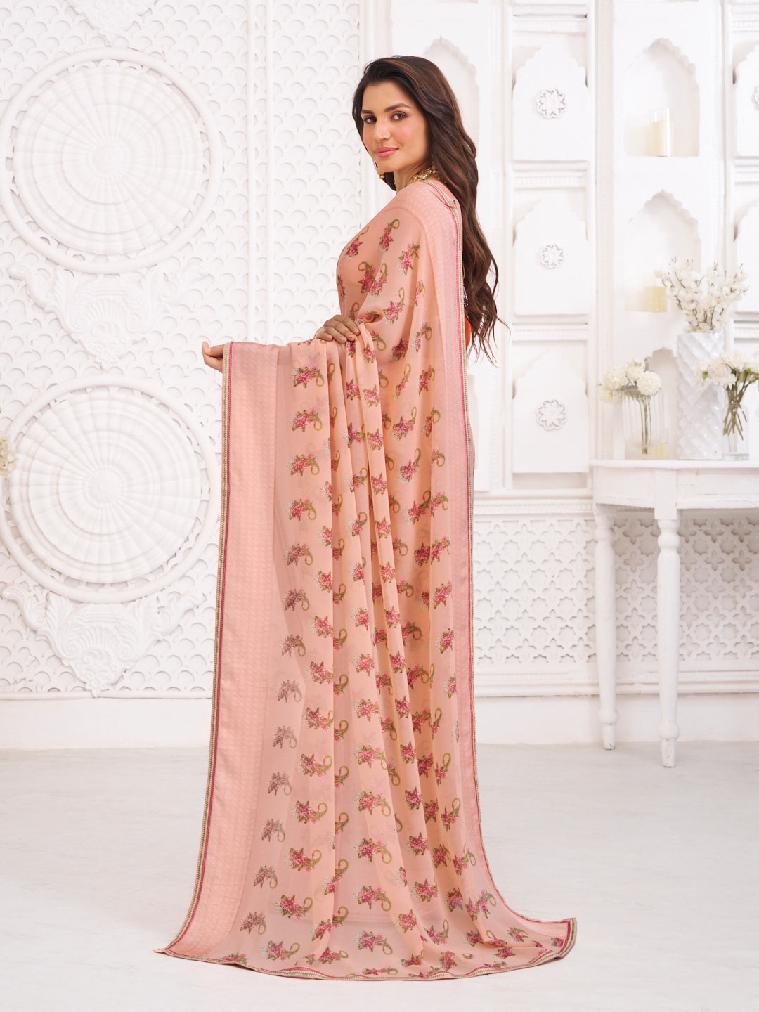 peach saree for summer wear