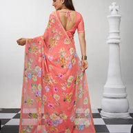 Peach trendy floral saree