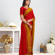 Red floral printed georgette saree casual wear