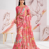 Laxmipati Murli Pink Chiffon Floral Saree