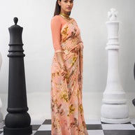 Orange printed saree daily wear