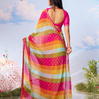 Multicolor striped printed chiffon saree casual wear
